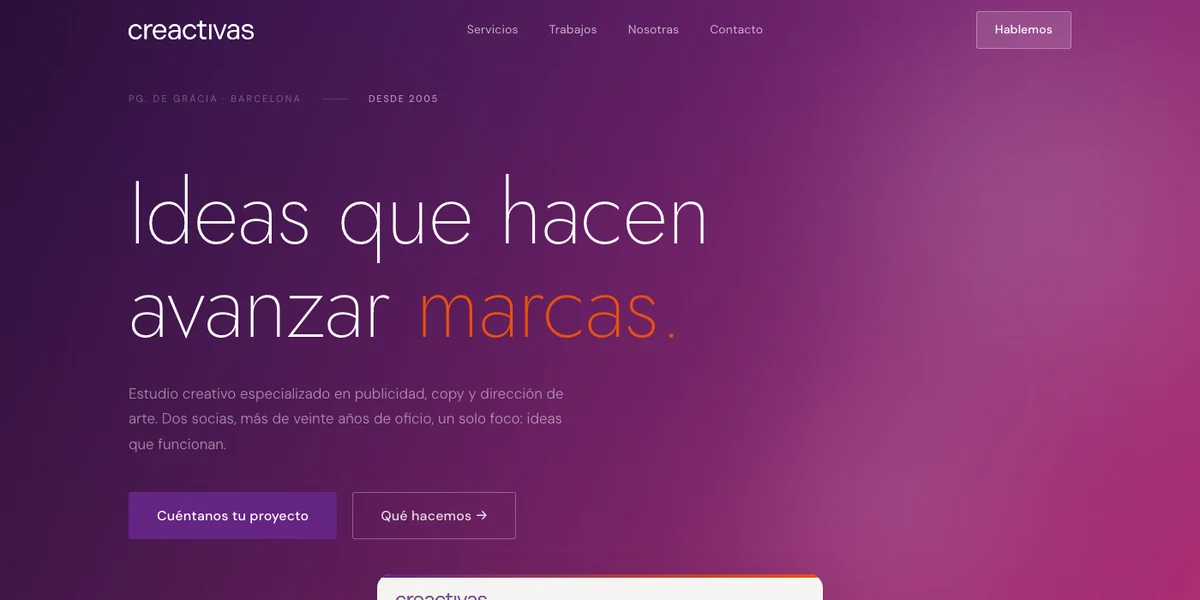 Website for Creactivas, an advertising and creative studio in Barcelona